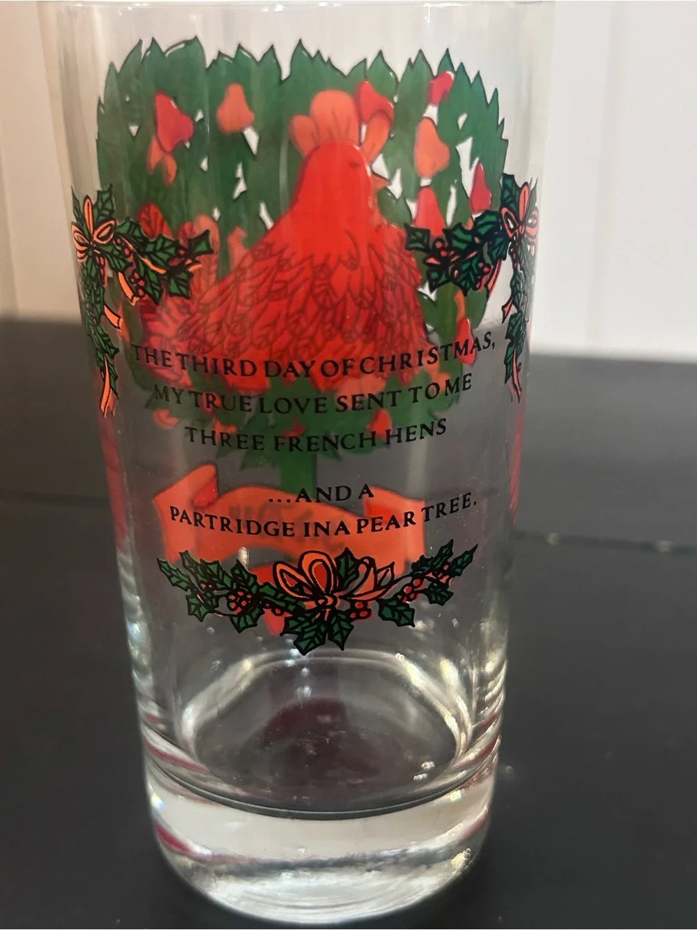 Vintage 12 Days of Christmas 3rd Day Three French Hens Glass 5.5” Holiday